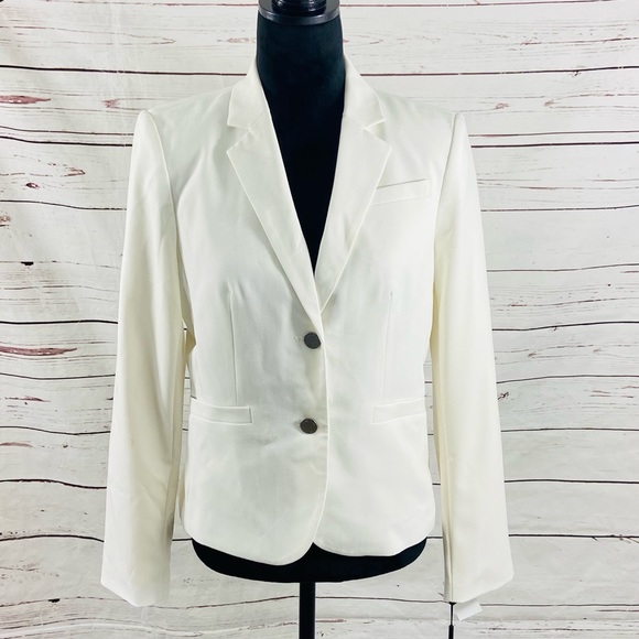 Calvin Klein Jacket Women's 8 Cream Blazer  Button Long Sleeves - Picture 1 of 13